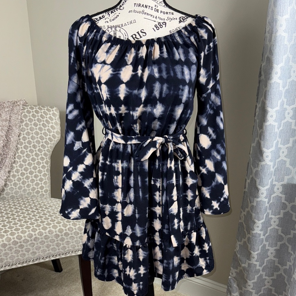 VICI  Navy and White Tie-Dye Women's Dress
